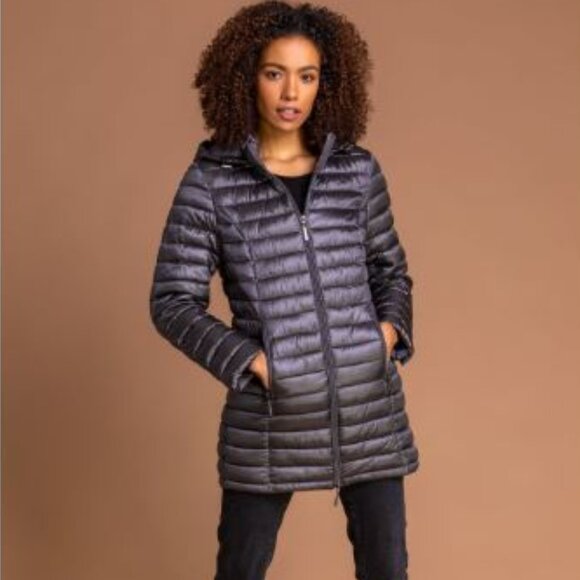 TNA | Bravura Jacket Puffer Coat Lightweight Goose Down Midi Hooded Navy Small - Picture 1 of 11